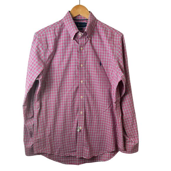 Ralph Lauren Button Down Dress Shirt Mens Medium Plaid Business Pink Preppy - Picture 3 of 11